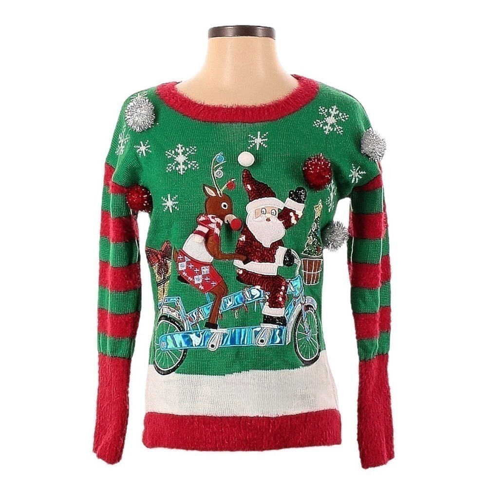 United States Sweaters Embroidered Pom Pom Santa Christmas Sweater Size XS NWT